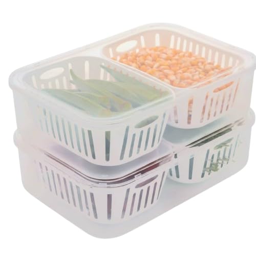 Multipurpose Fridge Storage Containers Vegetable Container For Freezer & Refrigerator Organizer Boxes With Drain Tray And Compar