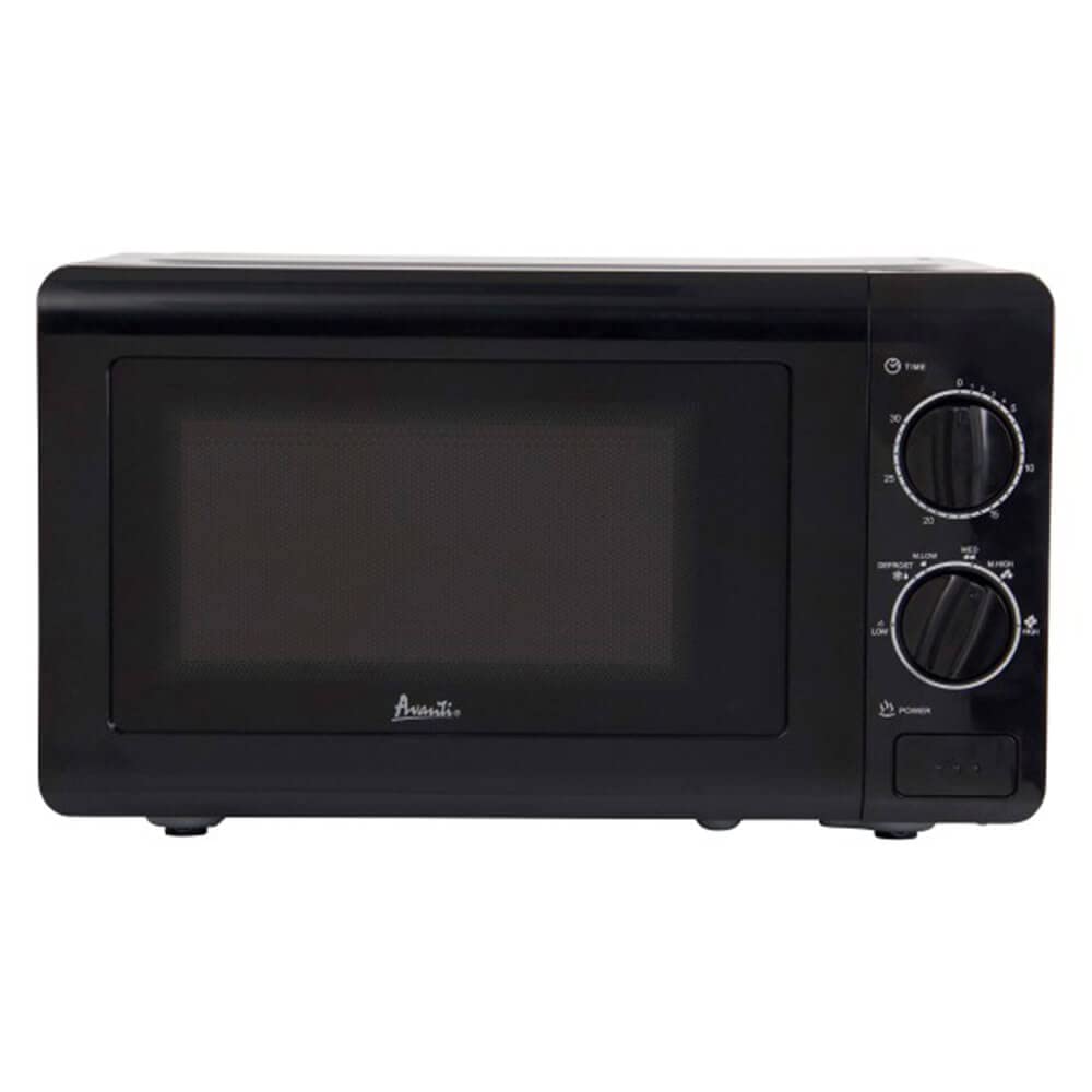 Avanti MM07V1B Microwave Oven 700-Watts compact Mechanical with 5 Power Settings, Defrost, Full Range Temperature control and gl