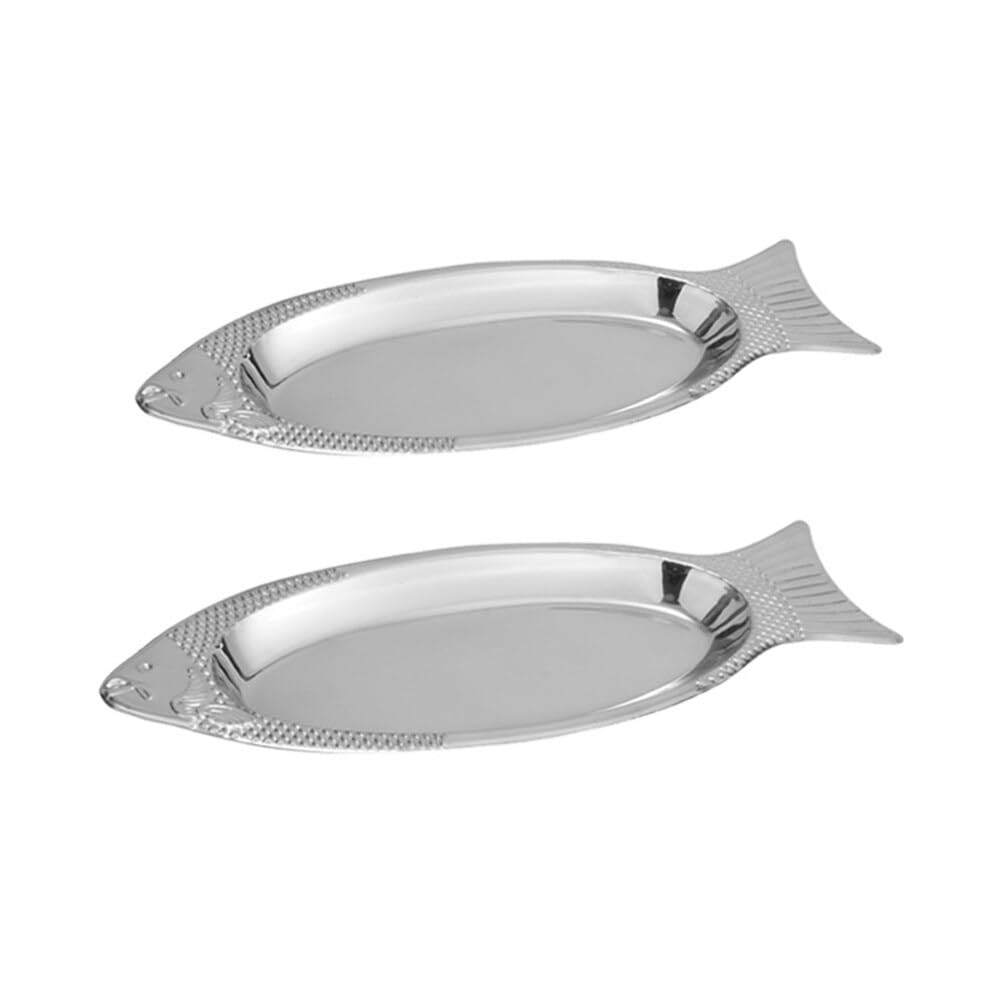 Osaladi 2Pcs Stainless Steel Dinner Plates Camping Plates Metal Oval Fish Platter Dishes Serving Plates Fruit Tray Holder For De