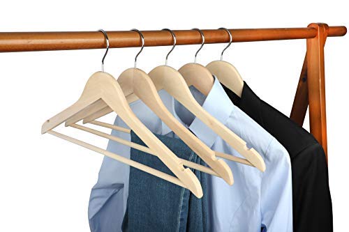 Topia Hanger Natural Unfinished Wooden Hangers With 360Strong Swivel Hook And Smoothly Cut Shoulder Notches, 18-Pack Solid Wood