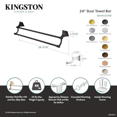 Kingston Brass BAH6123AB Monarch 24-Inch Dual Towel Bar  Antique Brass