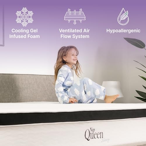 NapQueen 10 Inch Maxima Hybrid Mattress  Twin Size  Cooling Gel Infused Memory Foam and Innerspring Mattress  Bed in a Box White & Gray
