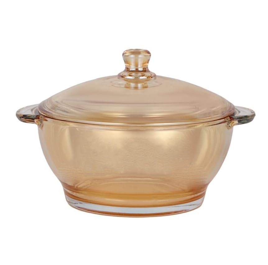 Bellemax 1000 Ml Brwon Glass Casserole Deep Round - Oven And Microwave Safe Serving Bowl With Glass Lid (Amber - 1000Ml, Set Of 