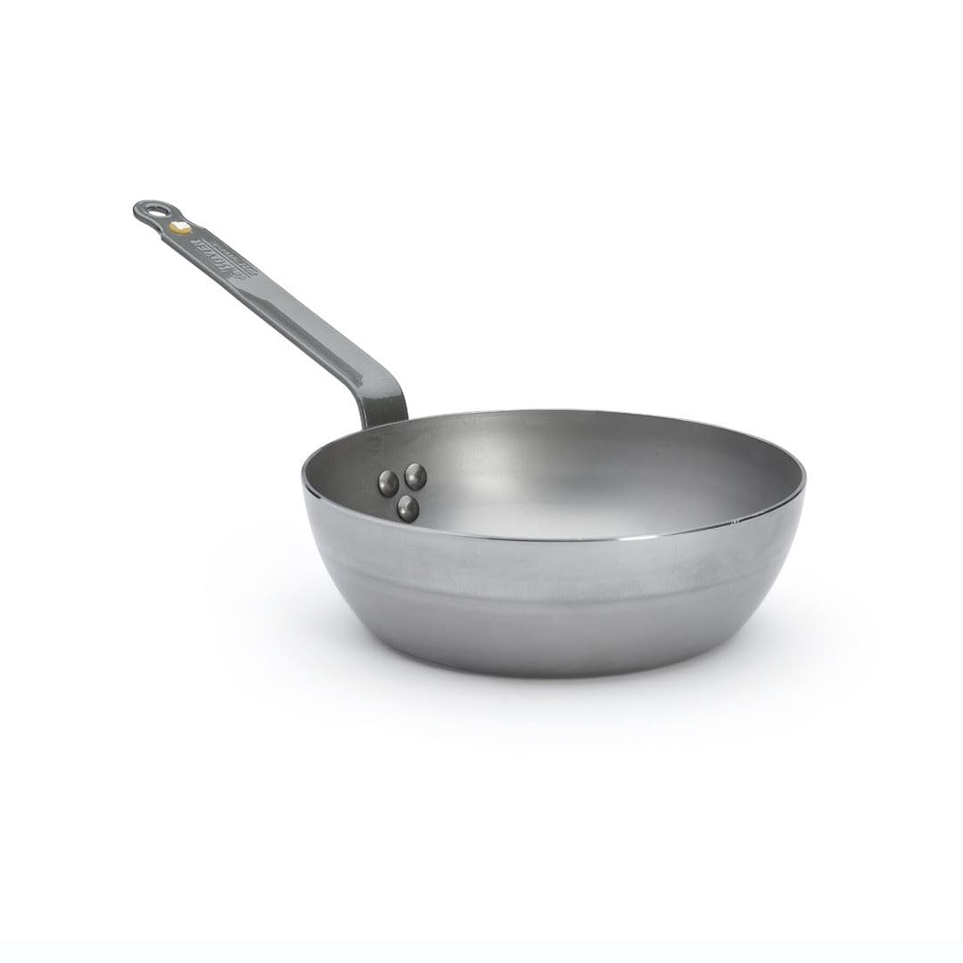 De Buyer Mineral B Carbon Steel Country Fry Pan - 9.5    - Ideal For Sauteing, Simmering, Deep Frying & Stir Frying - Naturally