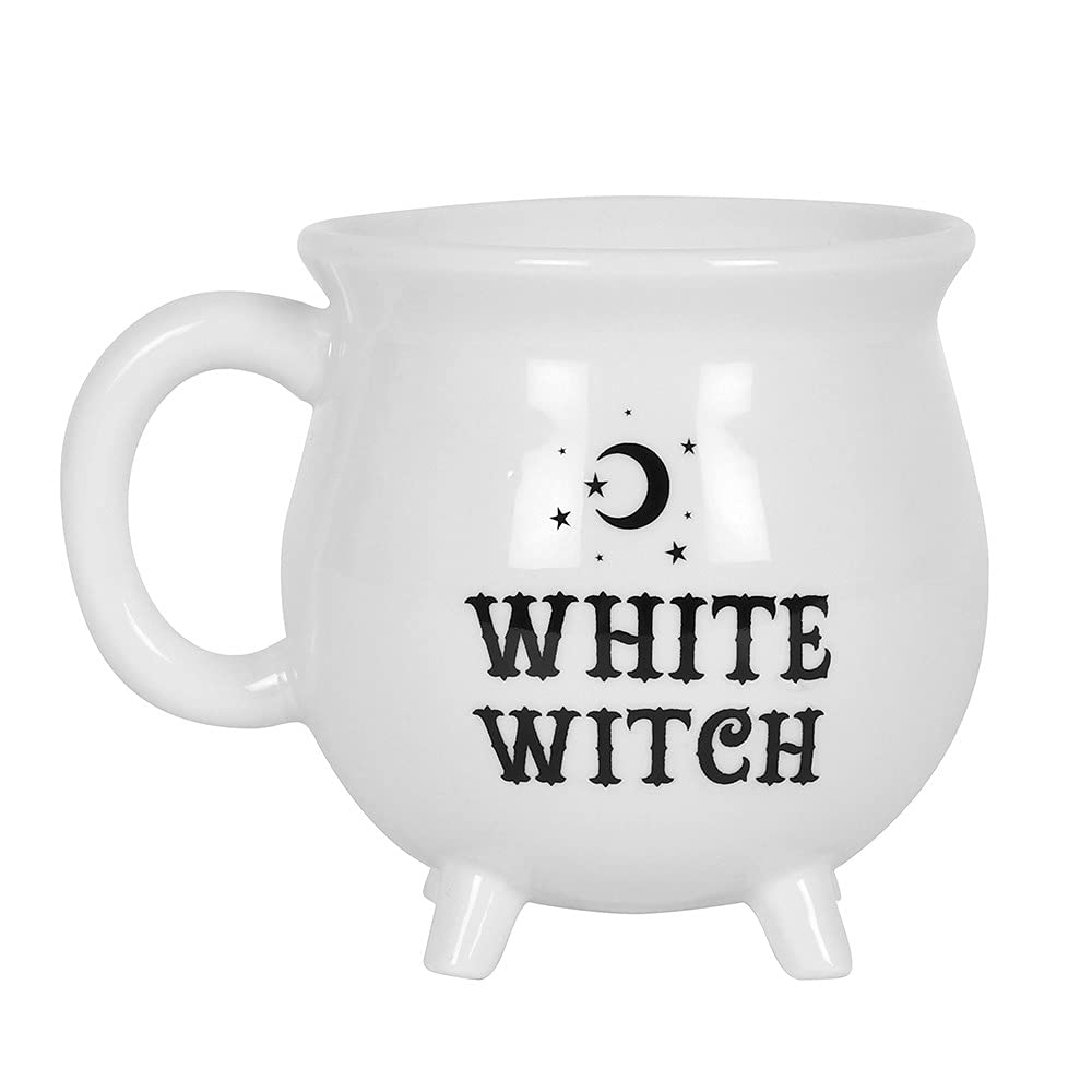 Ebros Wicca Sacred Crescent Moon And Stars White Witch Cauldron Mug Cup With Handle 14oz Coffee Tea Drink Cup Mugs Witches Occul
