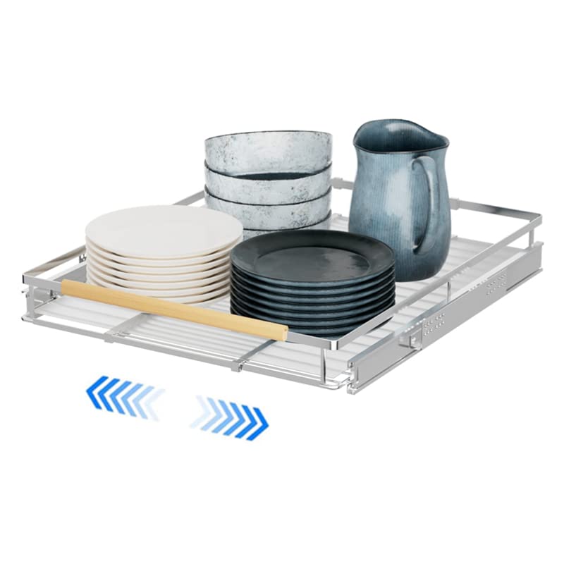 Miyuptc Expandable Sliding Basket Drawer, Pull-Out Cabinet Organizer, Heavy Duty Slide Out Pantry Shelves For Kitchen, Under Sin