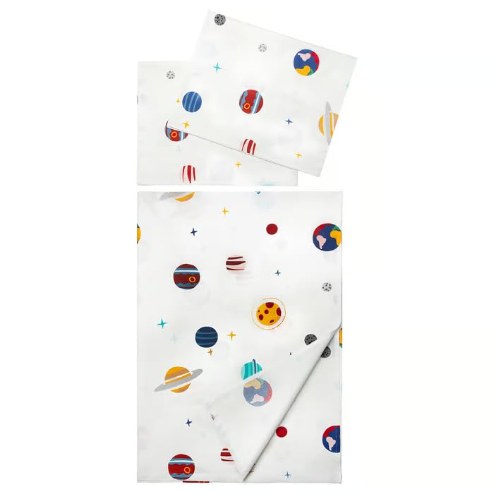 Aftonsparv Flat Sheet With 2 Pillowcases, Space Theme, Multicolour, 80% Cotton 20% Viscose, 240X260 Cm, For Kids