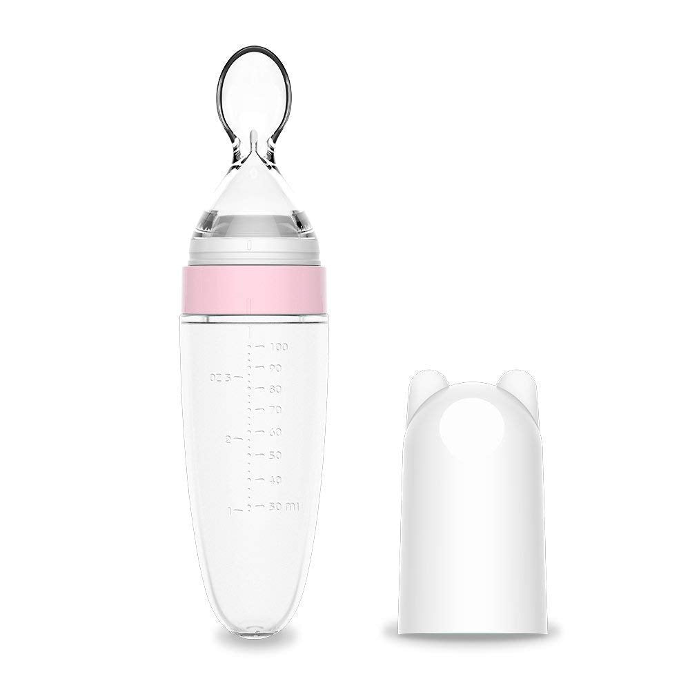 Burabi Silicone Squeeze Feeding Spoon, Baby Food Dispensing Spoon With Dust Cover, Bpa Free