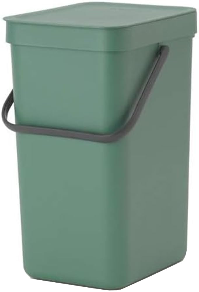 Brabantia Sort & Go Kitchen Recycling Can (32 Galfir Green) Stackable Waste Organiser With Handle & Removable Lid, Easy Clean, F