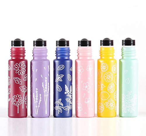 6 Pcs 10Ml 1/3 Oz Glass Roll On Bottles,Empty Glass Roller Bottles With Stainless Steel Roller Balls,Golden Aluminum Lid-6 Print