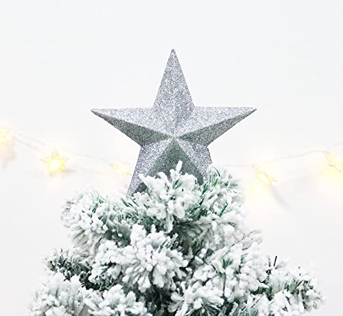 YYCRAFT Glitter Star Tree Topper 8 Inch Christmas Decoration-Silver