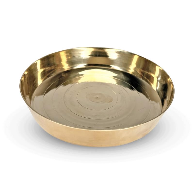 DOKCHAN Brass Plain Design Heavy Plate for Store kumkum, haldi, akshat, Prashad/Heavy Small thali for Pooja Purpose Round Shape 