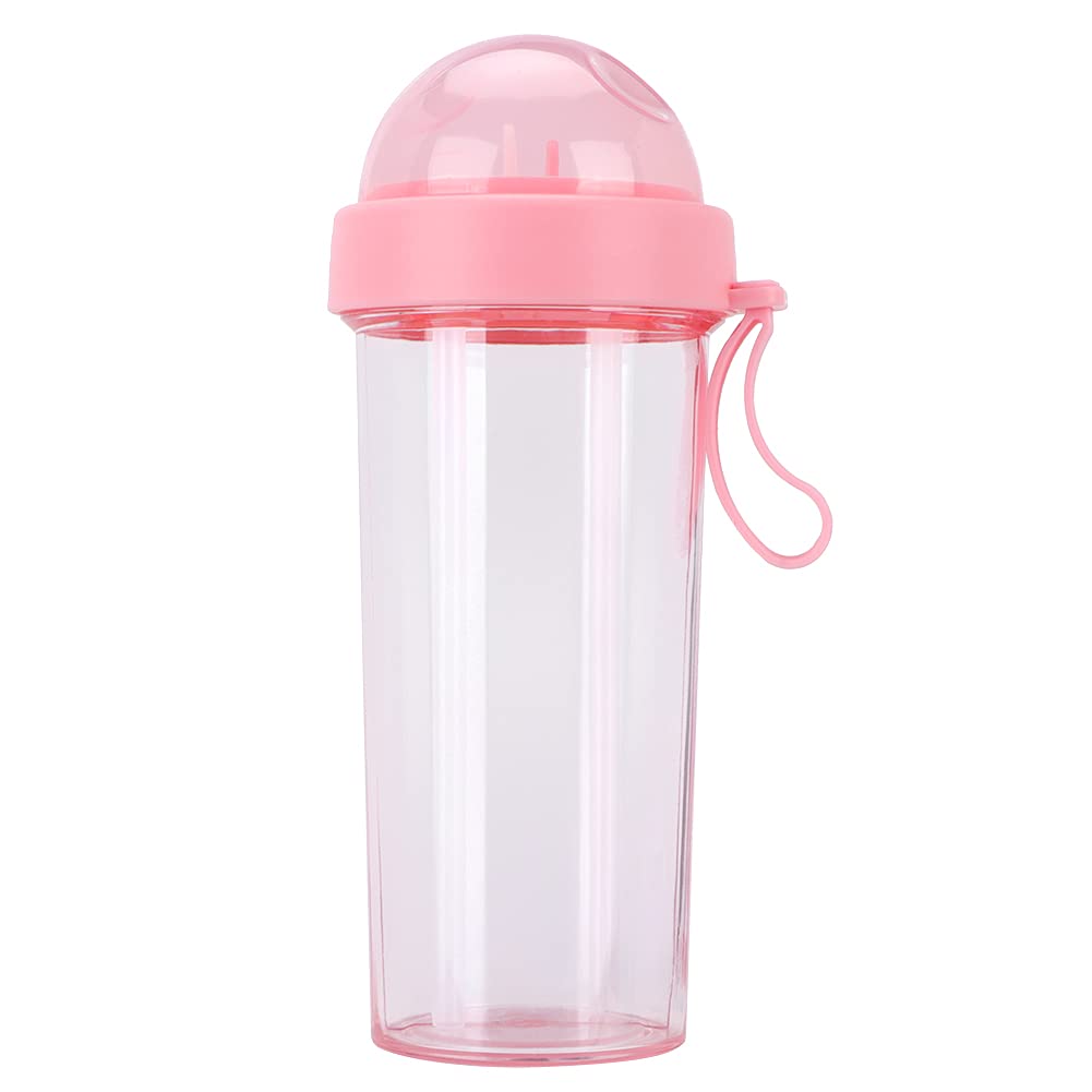 WGFOIP 600ml Drink Cup, Portable Two Straws Water Bottle Innovative Dual Use Drink Cup for Outdoor Travel Sport (Pink)