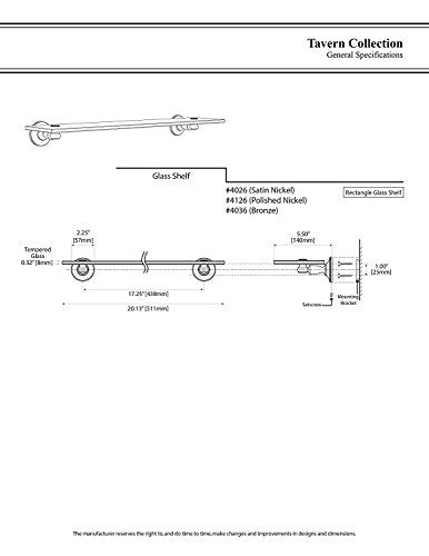 Gatco 4026 Tavern Glass Shelf, Satin Nickel