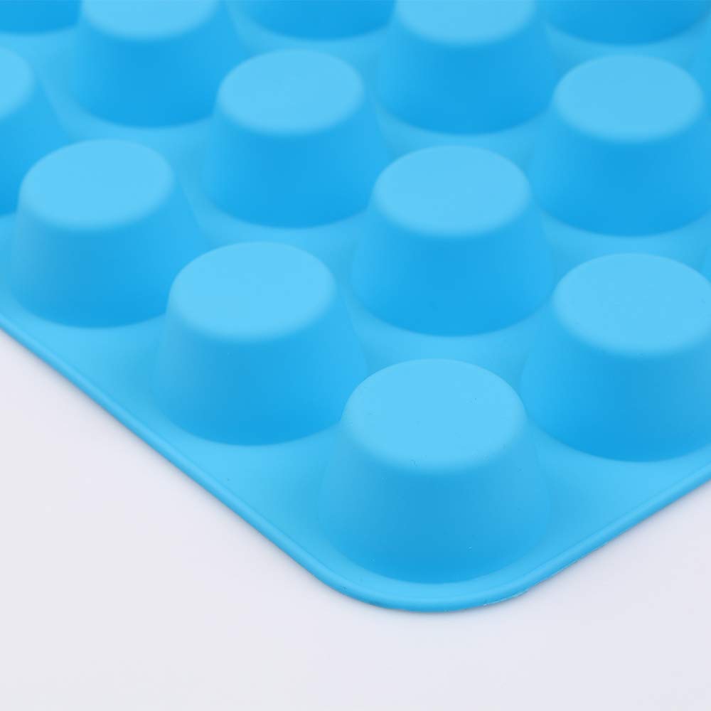 Homedge 24-Cup Silicone Mini Muffin Pan, 3 Packs Non-Stick Muffin Molds For Cupcake, Tarts - Blue