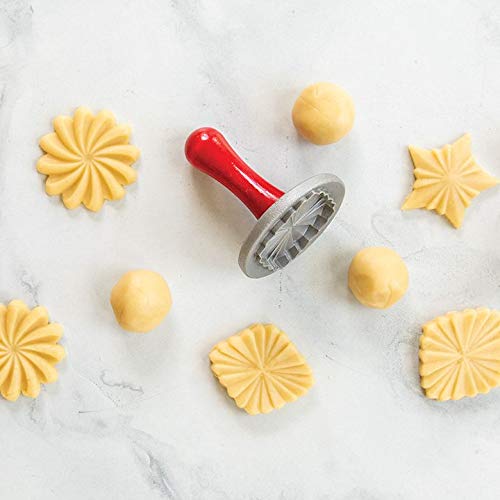 Nordic Ware Cookie Stamps Set, 3-Piece Cast Aluminum with Wood Handles, Natural with Red Handles, Model 01237