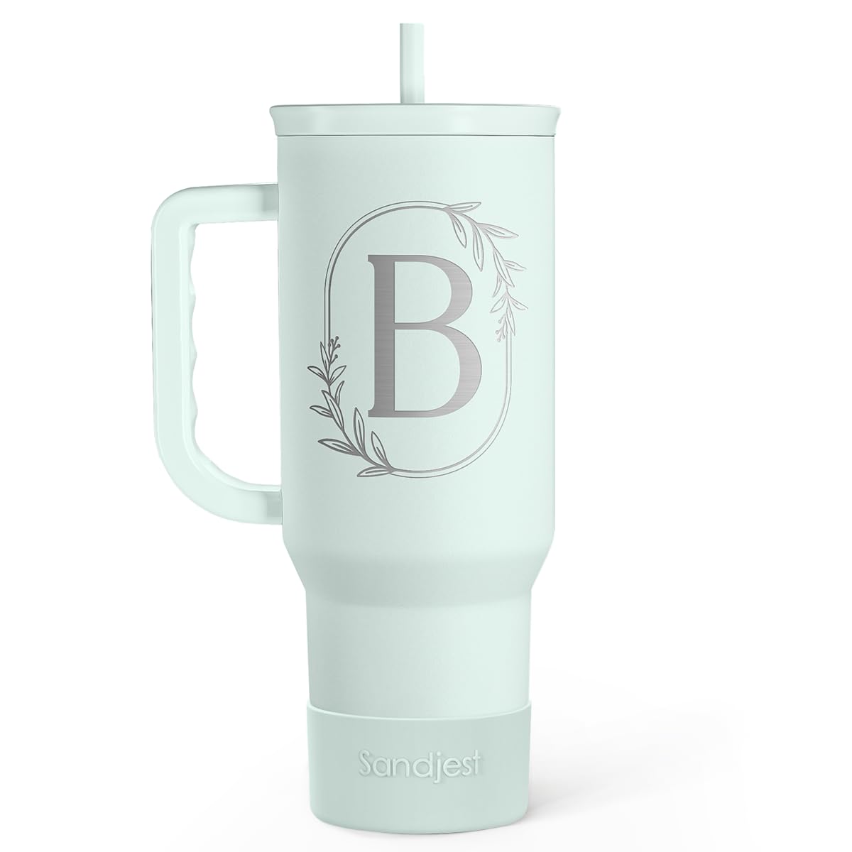 Personalized Monogrammed Tumbler with Handle 40oz, Letter B Tumblers Insulated Coffee Travel Cup, Custom Initial Gift for Women 