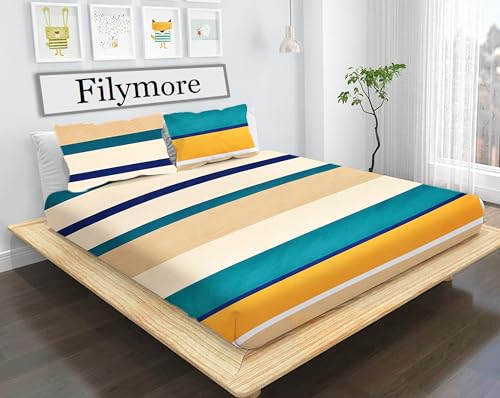 Filymore Queen Size Line Design Bedsheet For Double Bed Made With Microfiber Wrinkle Free Soft Hypoallergenic Bedcover (90X90 In