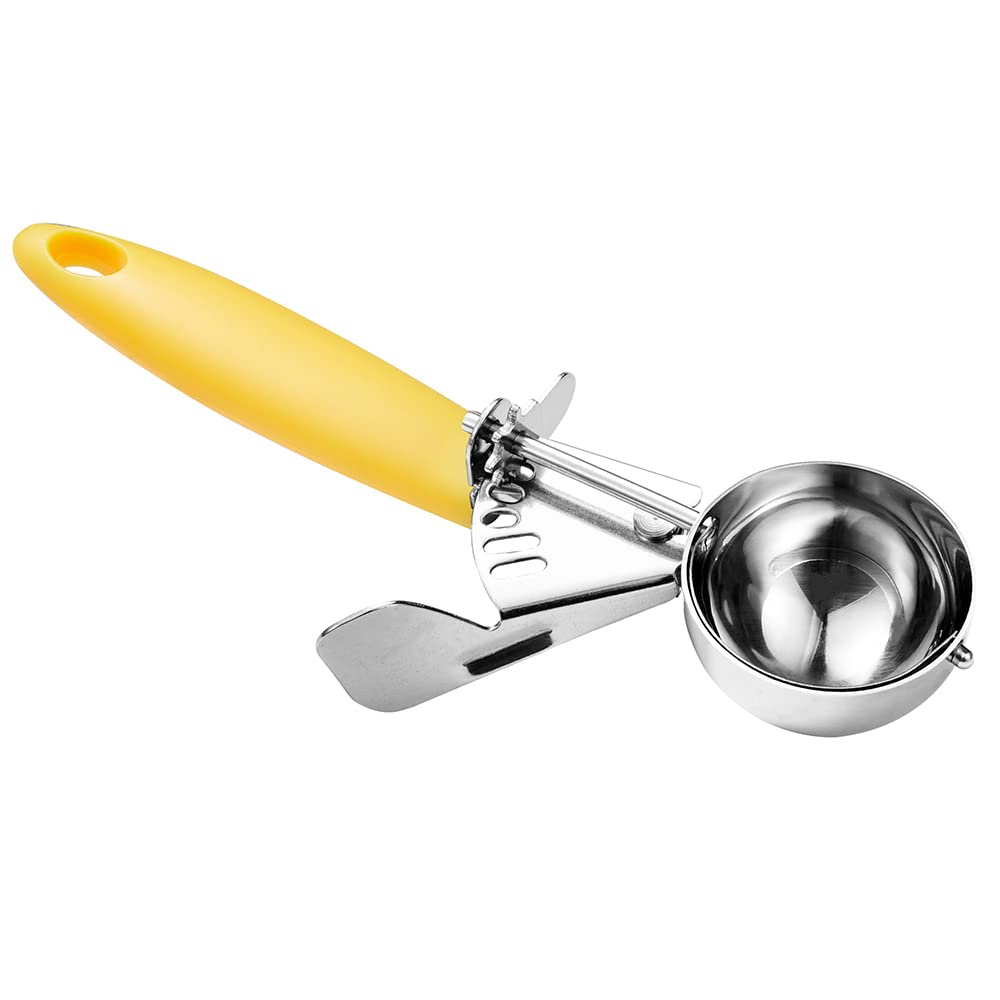 Junadael J Portion Scoop, 2 Oz Cookie Scoop, 20 Cookie Dough Scoop, Disher Scoop, Yellow Handle, For Portion Control, Scoop Cook