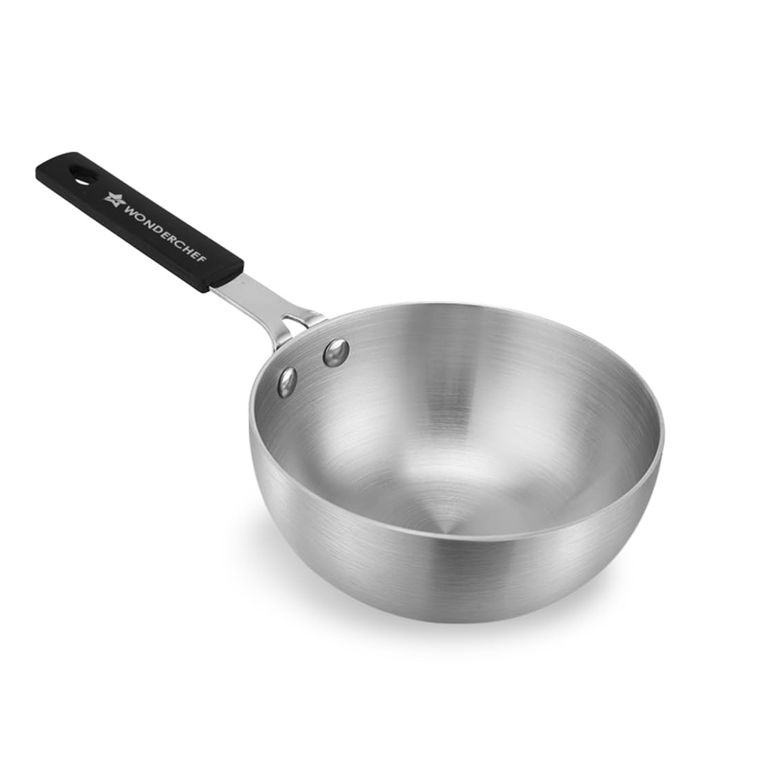 Wonderchef Venice Tri-Ply Stainless-Steel Mini Wok Tadka Pan | 650 Ml, 14 Cm | Cool-Touch Silicone Handle | Warp-Resistant, 100%