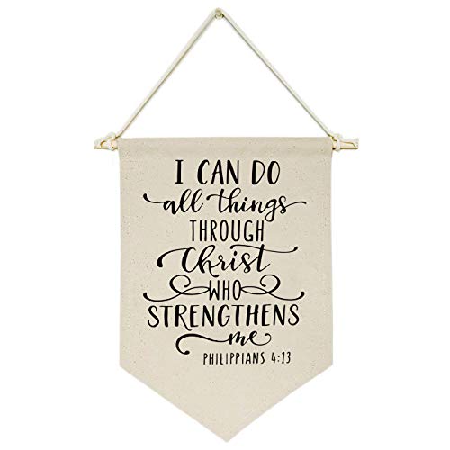 I Can Do All Things Through Christ - Canvas Hanging Flag Banner Wall Sign Decor-Inspirational Gift For Nursery,Kids Room,Living