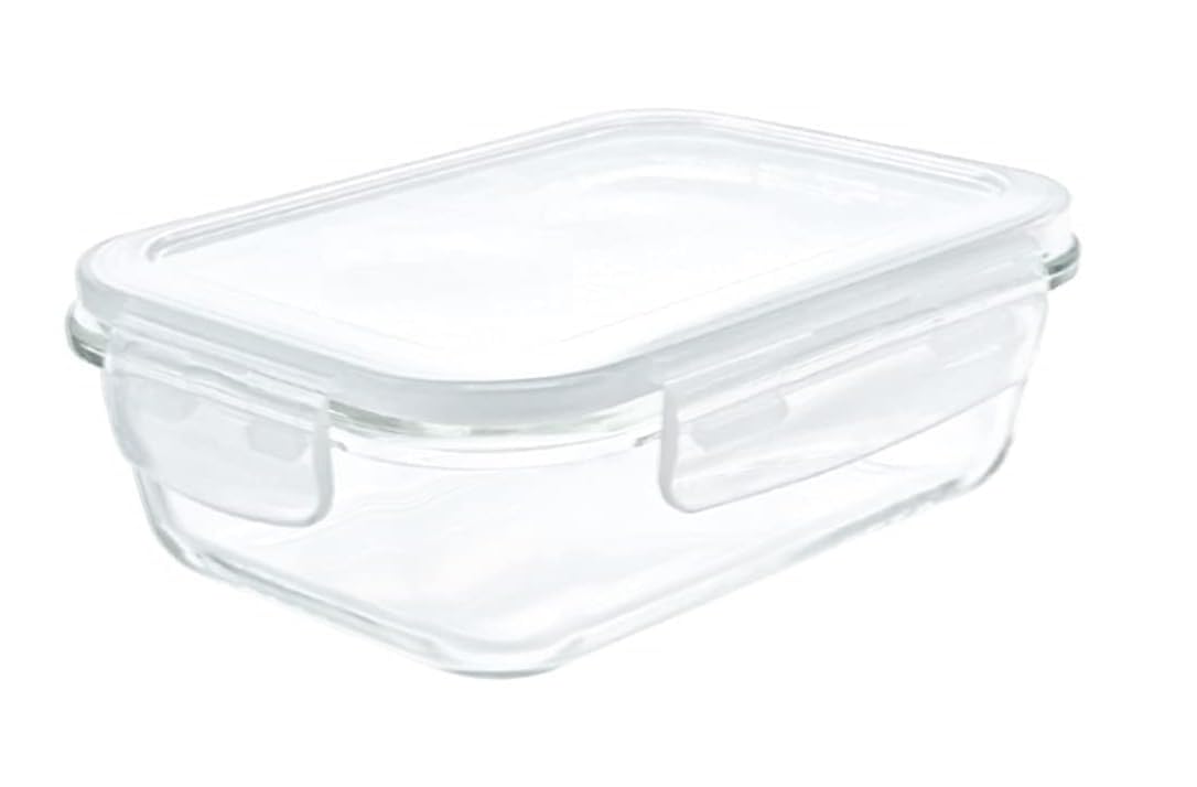 Indusbay 1040 Ml Rectangular Borosilicate Glass Food Storage Oven Safe Container Set With Airtight Leak Proof Lid Microwave Safe