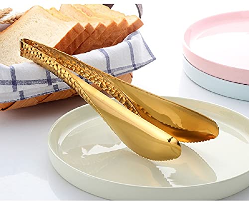 Iaxsee 2 Pack 8 Inch Gold Salad Tongs Serving Tongs 8 Inch Stainless Steel Cooking Utensils Non-Slip & Easy Grip Metal Tongs Sma