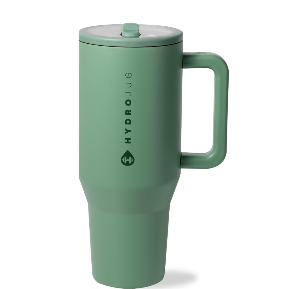 HydroJug Traveler - 32 oz Water Bottle with Handle & Flip Straw - Fits in Cup Holder, Leak Resistant Tumbler-Reusable Insulated 