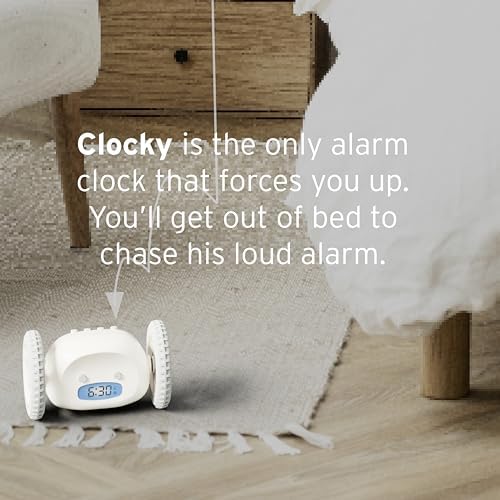 CLOCKY Alarm Clock on Wheels - Loud Rolling Alarm Clock for Heavy Sleepers | Runaway Clock That Jumps & Runs to Wake You Up | Fu