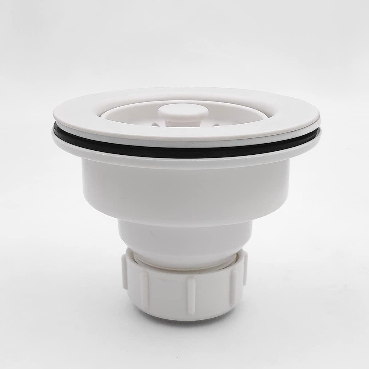 Eadot White Polymer Drain Kitchen Sink Drain Assembly With Removable Basket Strainer And Rubber Stopper For 3.5-Inch Drain Openi