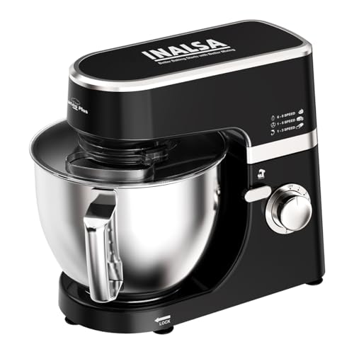 INALSA Stand Mixer 1200W|Pure Copper Motor|5.3L SS Bowl With Splash Guard|Metal Gears for Extra Durability|Accessories Included|