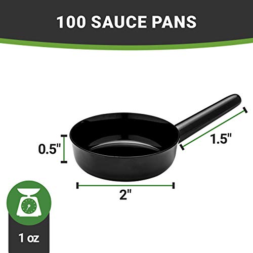 Restaurantware 1 Ounce Disposable Dessert Cups 100 Mini Sauce Dishes - Sauce Pan Design Serve Condiments Snacks Or Samples Black