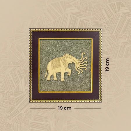 Astrotalk 7 Trunk Elephant on Raw Pyrite Frame | Vastu Item for Wealth & Success | Wall Decor Items Living Room | Raw Pyrite Frame for Wall | Gift for Man & Woman | 19x19x1 cm | 1 Piece