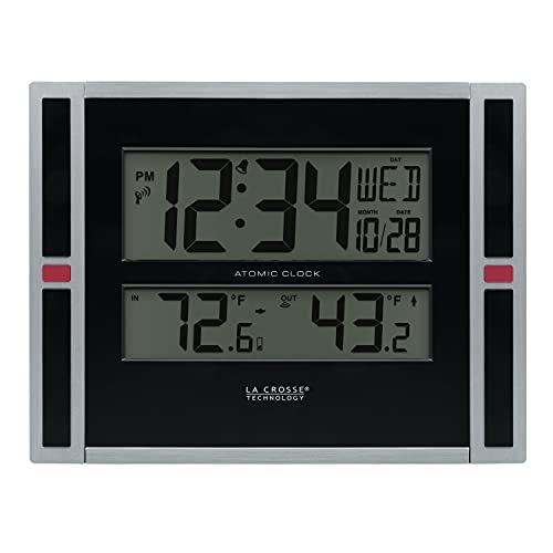 La Crosse Technology 513-149 11-Inch Atomic Digital Wall Clock With Temperature, Black, One Size