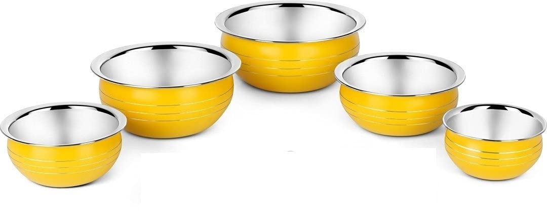 Handi Set Stainless Steel Bottom Handi Set/Cookware Set of 5 Pieces Without lid Cooking Serving Bowl biryani Milk Pot pan Size: