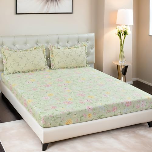 Akshya 310Tc Frill Bedsheet With 2 Coordinated Pilllow Covers (King Size)