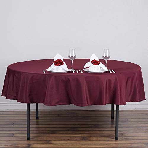 Balsacircle 90 Inch Burgundy Round Polyester Tablecloth Fabric Table Cover Linens For Wedding Party Banquet Reception Events Kit