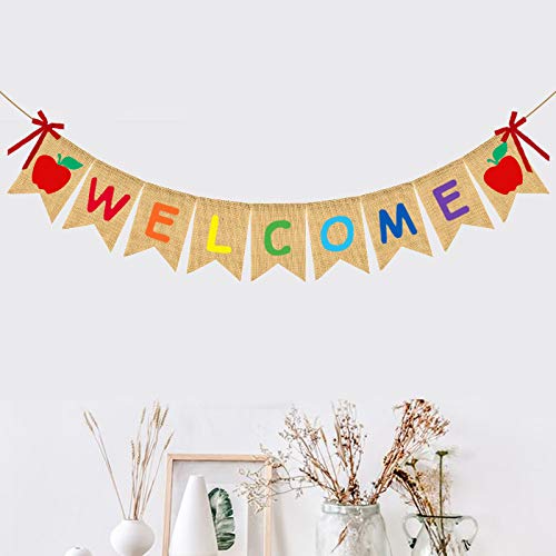 Adurself Welcome Burlap Banner Back To School Party Decorations First Day Of School Jute Burlap Garland Wall Hanging For Pre Sch