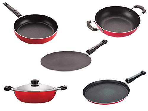 Nirlon NonStick Aluminium Cookware Essential Combo Gift Set Of 5 Pieces With Bakelite Handle(26_Ct_Kd12_Dkdm_Ft11_Fp12)