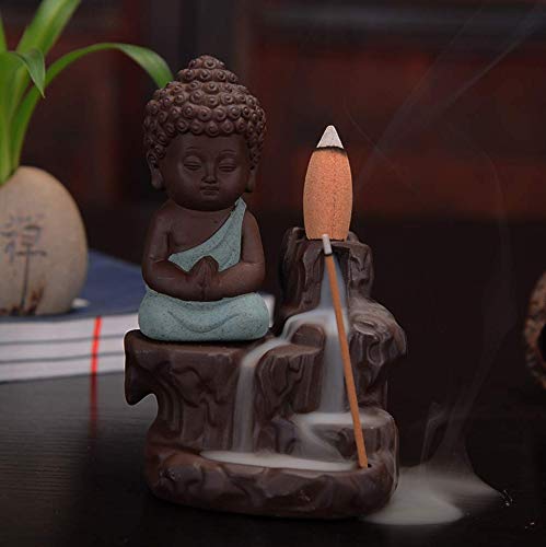 eCraftIndia Meditating Monk Buddha Smoke Backflow Cone Incense Holder Decorative Showpiece with 10 Free Smoke Backflow Scented C