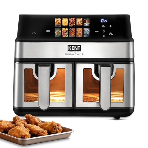 Kent Digital Air Fryer 10L| 2000W | Up To 80% Less Oil Usage | 10 Preset Menu |Digital Display & Touch Control Panel |Glass Wind