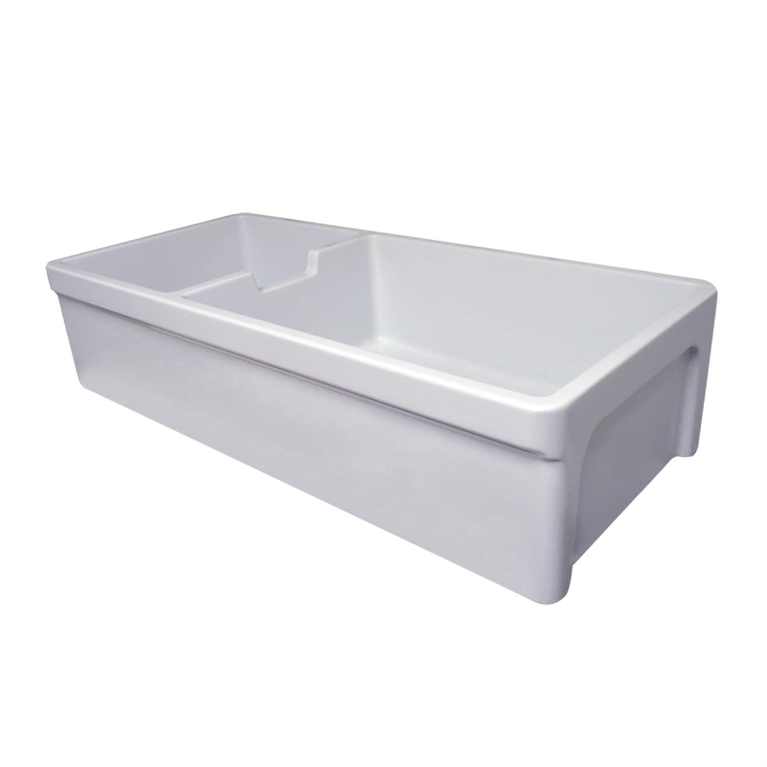 Farmhaus Fireclay Large Reversible Sink And Small Bowl With An Elegant Beveled Front Apron On One Side And A Decorative Lip On T