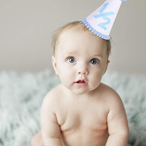 Wawuo Half Birthday Hat - Blue Photo Booth Props, Backdrop Decor, Cake Smash Crown For 6-Month Baby Party