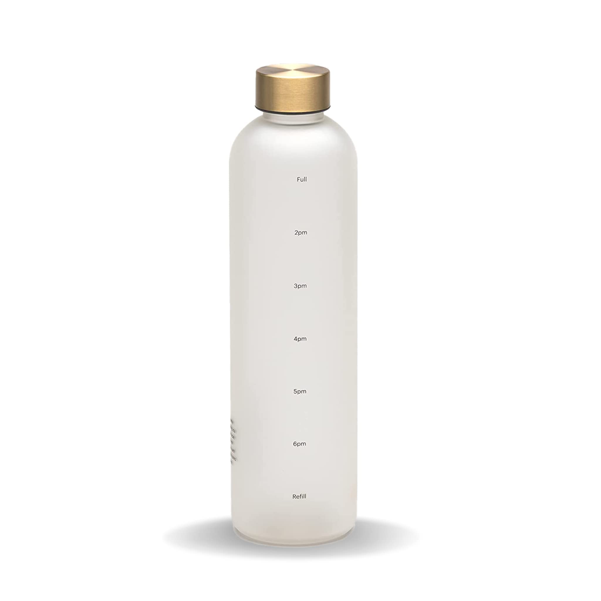 Healthish Motivational Water Bottle, 1L (33oz), BPA-Free Tritan, Leak-Proof, White & Gold, Hourly Reminders, Brass Lid