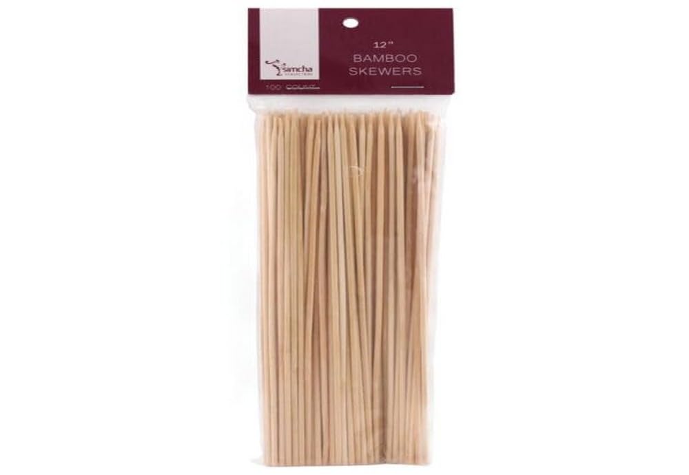 Natural Wooden Bamboo Skewers 12 Inch (100 Count) Wood Skewer Sticks For Flower Bouquet, Food, And Bbq, Premium Long Shish Kabob
