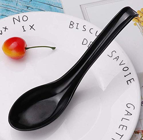 Happy Sales Hssp-Mldbk6, Melamine Soba, Rice Spoons, Asian Chinese Won Ton Soup Spoons, 6 Pc Black Ladle Soup Spoons