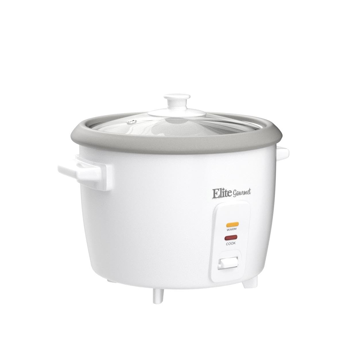 Elite Gourmet Electric Rice Cooker ERC-006NST, 6 Cups Cooked, Non-Stick Pot, White, Vented Tempered Glass Lid