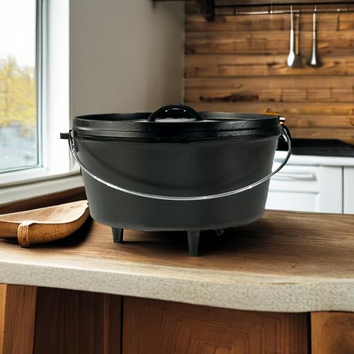Lodge 8 Quart Pre-Seasoned Cast Iron Camp Dutch Oven With Lid - Dual Handles - Use In The Oven, On The Stove, On The Grill Or Ov