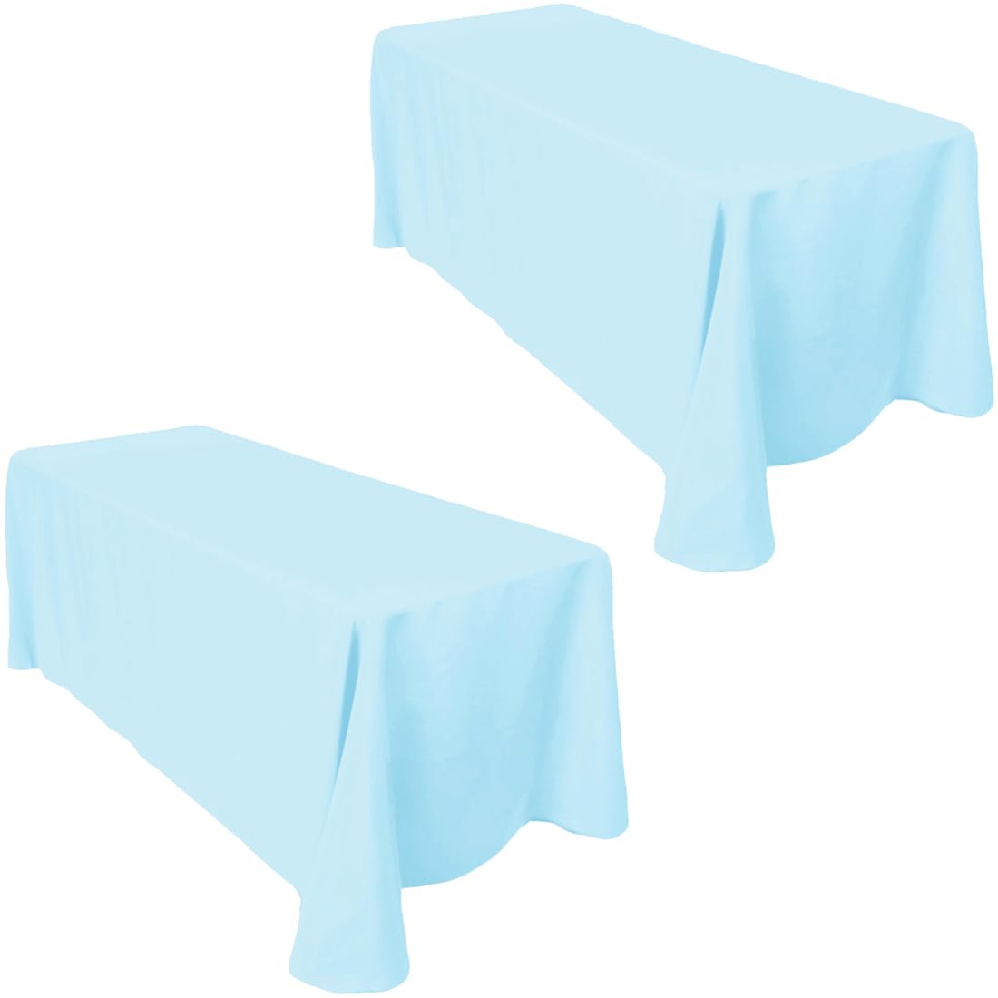 Ltc Linens 2-Pack 90X132 Inch Baby Blue Rectangular Tablecloths - Rounded Corners Table Cloths For 6 Ft Tables Floor-Length Drop