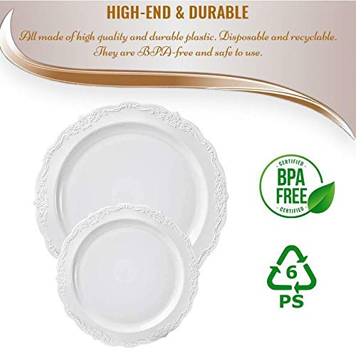 Kaya White Vintage Round Disposable Dinner Plates - 10'' (Packs Of 10), Stylish Design, Perfect For Any Occasion